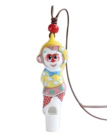 5 Packs Ceramic Whistles Necklace Colorful Monkey King Shape Decorated Handmade Crafts