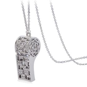 Hollow Rhinestone Whistle Pendant Necklace Stainless Steel for Elegant Womens ; Sliver