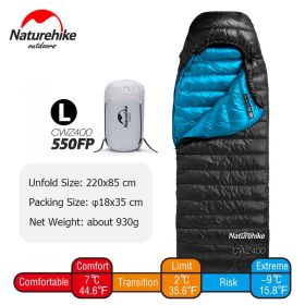 Naturehike Goose Down Sleeping Bag CW400 Waterproof Sleeping Bags Envelope Backpacking Traveling Hiking Camping Sleeping Bag (Color: 550FP Black - L)