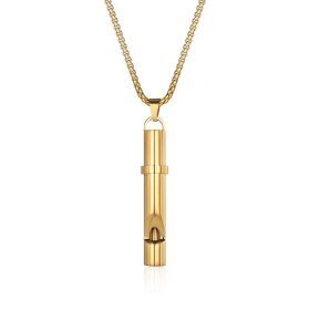 Blowable Whistle Necklace Men's And Women's Titanium Steel Whistle Pendant Sweater Chain (Color: The gold chain is 60cm long)