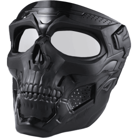 Skull Mask Full Face Tactical Masks For CS Survival Games Shooting Cosplay Movie Paintball Halloween Scary Masks (Color: Black+ClearLens)