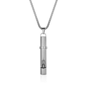 Blowable Whistle Necklace Men's And Women's Titanium Steel Whistle Pendant Sweater Chain (Color: The silver chain is 60cm long)